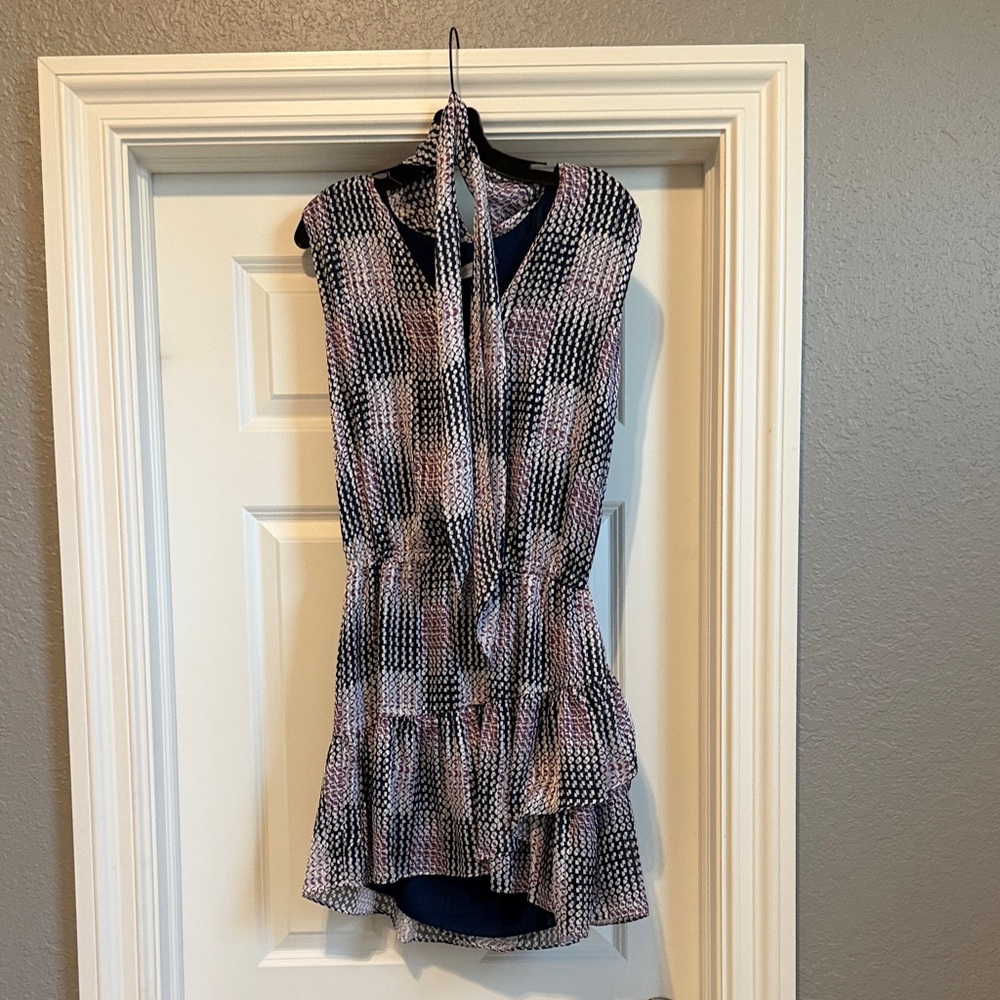 Ramy Brook Pink and Navy Printed Sleeveless High-Low Dress